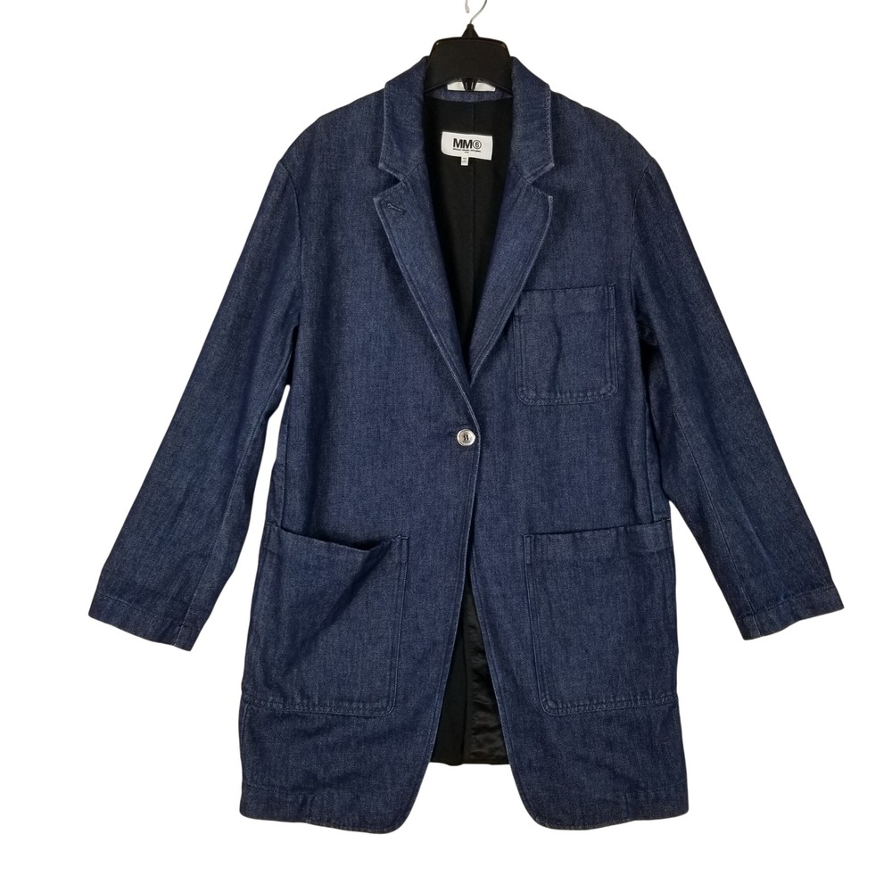 MM6 Maison Margiela Denim Blazer Womens 42 Blue Black Satin Back S32BN0103